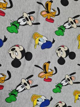 1,00 m Reststück French Terry angeraut Goofy, Pluto, Donald & Micky Maus